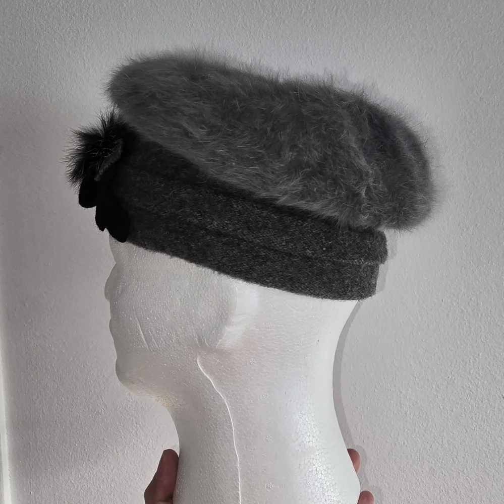 50% Angora 30% Wool 20% Acrylic‎ Gray/Black Women’s Hat